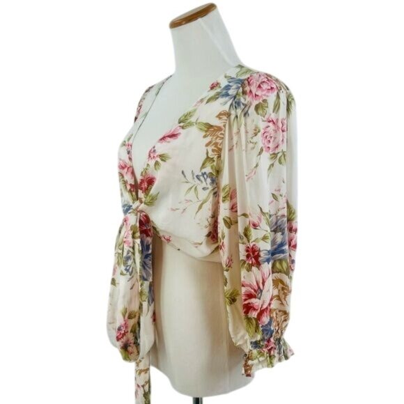 Auguste Vintage Inspired Floral Boho Tie Front Wrap Top Blouse - Picture 14 of 16